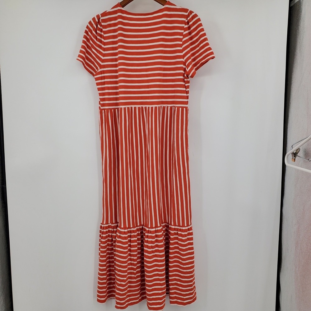 Boden Emma Orange White Striped Tiered Jersey Midi Dress Short Puff Sleeve 12R - Picture 3 of 14